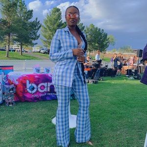 Blue and white Plaid PLT suit